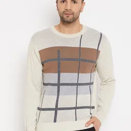 duke Men Checkered Round Neck Beige Sweater-picture-10