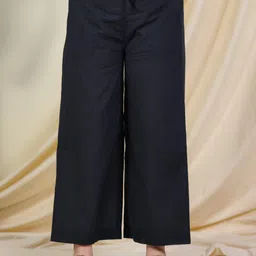 Women Comfort Fit Black Pure Cotton Trousers-image-33