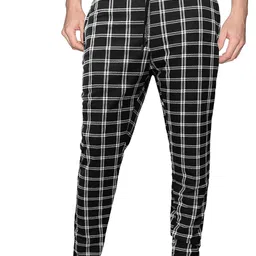 avolt Men Checkered Black Track Pants-picture-28