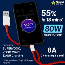 Flipkart SmartBuy USB Type C Cable 8 A 1 m TPE 80W Supervooc charger Cable supports 65W supervooc cable 33w supervooc cable 30W SUPERVOOC Dash Data Cable Wire For Dart / SuperDart Charging Compatible with Realme & OnePlus 12/OnePlus 12r /OnePlus 11/OnePlus 11R/OnePlus 10 Pro/OnePlus 10R/OnePlus 9R/ OnePlus 8 / OnePlus 8T / Oneplus 7 / OnePlus 7T / Oneplus 6 - SUPERVOOC, VOOC, DASH, WARP 80W charger Type C Cable Data Cable image 3