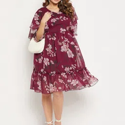 Bitterlime Floral Printed V Neck Fit And Flare Dress image 5