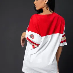 juneberry Oversize Women Printed Round Neck Pure Cotton Red T-Shirt image 2