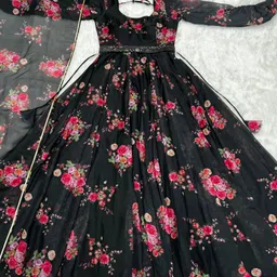 priniti Printed, Embellished, Solid, Paisley, Floral Print, Woven, Embellished Georgette Stitched Anarkali Gown-picture-11