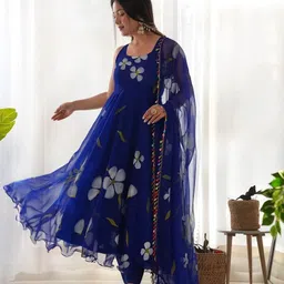 dhyan creation online Floral Print Georgette Stitched Anarkali Gown image 2