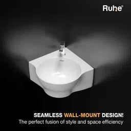 ruhe Miram Modern Ceramic Wall Hung Corner Wash Basin | Premium Bathroom Sink | Hand Basin Tub | Basin for Bathroom and Living Room Corner Basin image 5