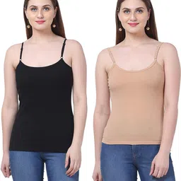Women Beige, Black Camisole-image-5