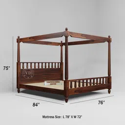 VISHWAKARMA DECOR Poster Bed King Size | Solid Wood Poster Bed Cot Wooden Double Bed Furniture for Bedroom Home and Hotel | Wooden Palang Divan (Honey Finish) image 2