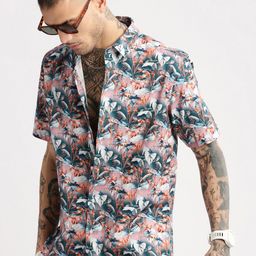 SHOWOFF Smart Slim Fit Floral Printed Twill Weave Cotton Casual Shirt-picture-2