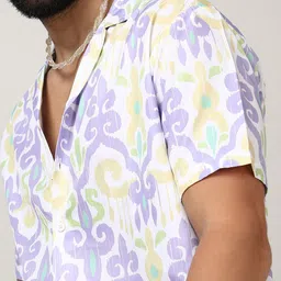 Campus Sutra White Classic Ethnic Motifs Printed Cuban Collar Cotton Casual Shirt image 5