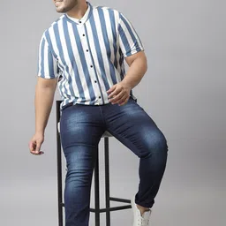 Instafab Plus Men White Classic Opaque Striped Plus Size Casual Shirt image 2