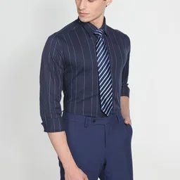 Arrow New York Slim Fit Vertical Stripes Twill Striped Formal Shirt image 4