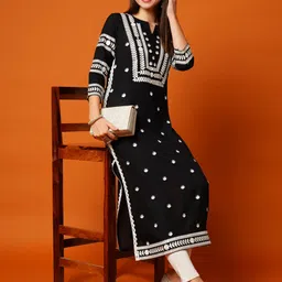 anushansa Women Embroidered, Self Design Viscose Rayon Straight Kurta-picture-24