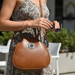Brown Women Sling Bag - Medium Round Handle sling In-image-8