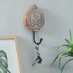 wooden home Mango Wood Hand Carved Leaf Design Decorative Key & Coat Wall Hook for Hanging image 1