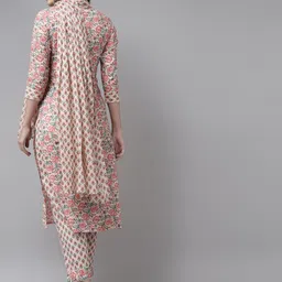 Yufta Women Pink Ethnic Motifs Printed Regular Pure Cotton Kurta with Trousers & Dupatta image 3