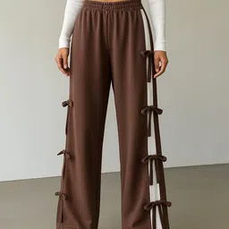 bb collection Women Relaxed Brown Lycra Blend Trousers-picture-25