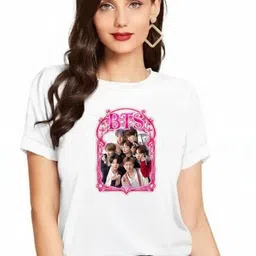 Women Solid, Printed, Self Design Round Neck Polyester White T-Shirt-image-6