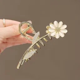 Metal Clip Golden Rose Wedding Clip For Women 1pcs Hair Claw-image-0