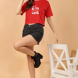 furrr Casual Regular Sleeves Self Design Women Red Top image 2