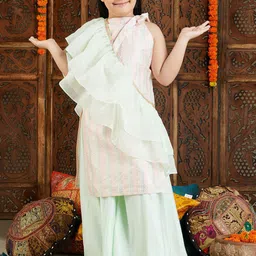 VASTRAMAY Ethnic Motifs Embroidered Regular Sequinned Kurta With Palazzos & Dupatta image 3