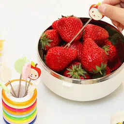 faas Plastic Cartoon Shape Fruit Forks 8 Pcs Plastic Baby Fork, Dessert Fork, Salad Fork, Fruit Fork image 3