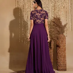 miss chase Women Fit and Flare Purple Maxi/Full Length Dress image 4