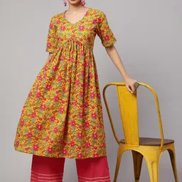 SAK JAIPUR Floral Printed Empire Pure Cotton Kurta With Palazzos image 5