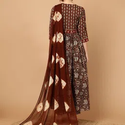 WOMENCLICK Floral Printed V-Neck Empire Anarkali Kurta With Palazzos & Dupatta image 5