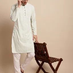 Anouk Men Embroidered Chikankari Pure Cotton Kurta with Pyjamas image 4