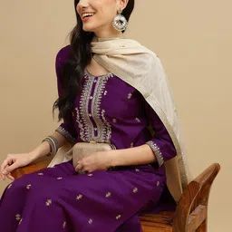 MOKOSH Ethnic Motifs Embroidered Kurta with Trousers & With Dupatta image 5