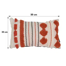 BLANC9 White & Red Tribal Vibes Embroidered Rectangle Cotton Cushion Cover image 5