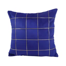 Aura Blue & Gold Toned 5 Pieces Checked Square Cushion Covers image 2