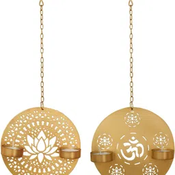 tied ribbons Set of 2 Wall Hanging Candle Holder Set for Home Décor Living Room Dining Pooja Iron Candle Holder image 2