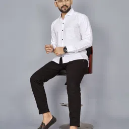 refresh Men Slim Fit Solid Spread Collar Formal Shirt image 5