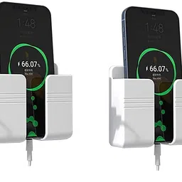 zedgear Wall Mounted Mobile Holder Storage Case for Remote with Charging Port & Adjustable Viewing Angle Mobile Stand/Multi Purpose Stand - White (Pack of 2) image 1