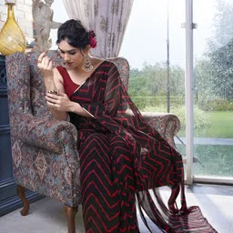 mirchi fashion Printed, Striped Leheria Georgette Saree image 5