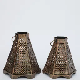 jasolika creations Hexagone Shape Set Of 2 Multicolour Iron Candle Holders image 4