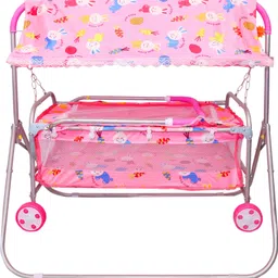 steeloart New Cradle With Silver Metaalic And beautiful Pink Cradle Buggy image 2