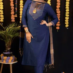 tibra attire Women Cotton Blend Kurti Pant Dupatta Set image 2