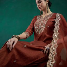 indo era Women Viscose Rayon Kurta Pant Dupatta Set-picture-26
