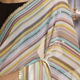 jayu Digital Print, Embroidered, Printed, Striped Bollywood Georgette Saree image 2