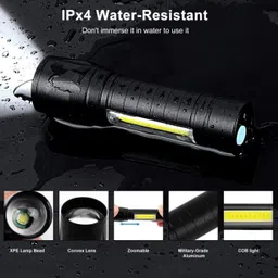 life creation (Pack of 2) Mini Pocket Light Zoom COB USB Charging Led Water Proof TorchR-189 Torch image 5
