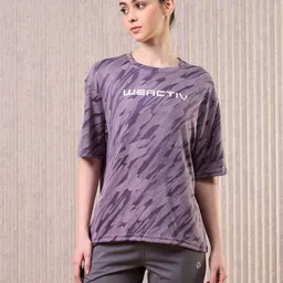 technosport Women Self Design Round Neck Polyester Purple T-Shirt-picture-12