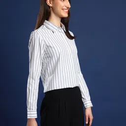 english navy Women Regular Fit Striped Spread Collar Formal Shirt image 3