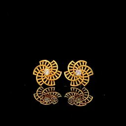 NJ Arts The Golden Propeller Studs Yellow Gold 14kt Swarovski Stud Earring image 2