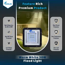 forus 30W LED Flood Light with 5 Years Warranty - IP67 Waterproof Outdoor Lighting, High Mast Focus, Halogen Flood Light for Factory, Garage, Parking, Garden, Shop, Warehouse, Tent, Warm White (1PC) Flood Light Outdoor Lamp image 2