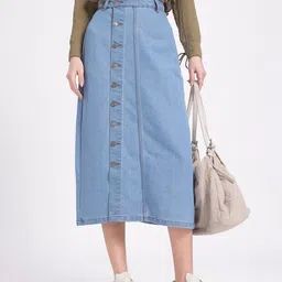Women Solid Straight Blue Skirt-image-64