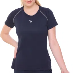 colors & blends Women Solid Round Neck Polyester Navy Blue T-Shirt-picture-15
