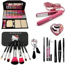 protya 6155 makeup kit, 7 black brush set, hair straightener, curler, smudge kajal-picture-20