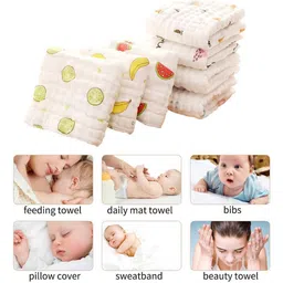 Moms Home Infants Set of 6 White Printed Muslin Towel Set image 4